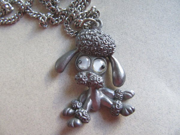 Vintage Anthropomorphic Poodle Necklace Google Eyes JJ 