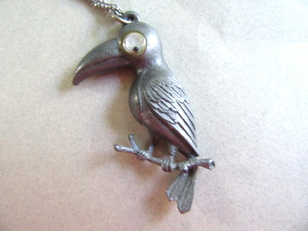 Vintage Anthropomorphic Parrot Necklace Google Eyes JJ 