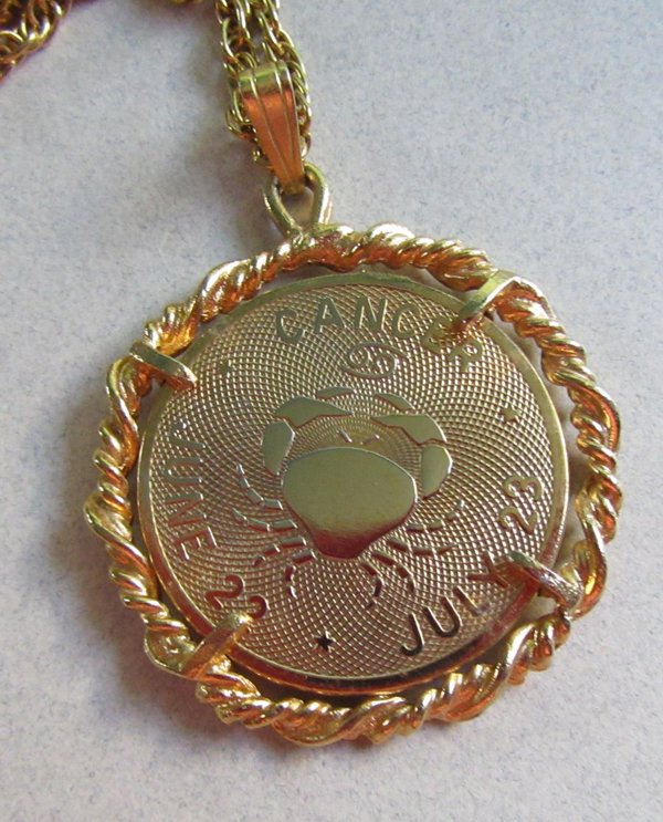 Vintage Cancer Zodiac Necklace Astrology Tarot June July Birthday 