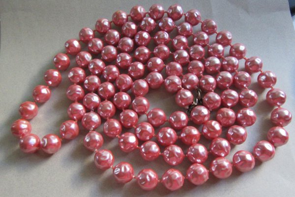 Vintage Pink Faux Pearl Necklace Gatsby Accessories