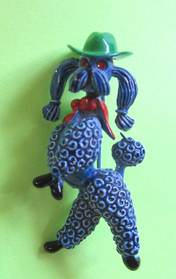 Anthropomorphic French Poodle Pin Signed. JJ Vintage Jewelry