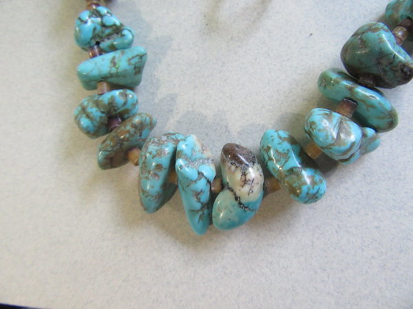 Turquoise ? Genuine Stone Heishe Bead Necklace Vintage Jewelry