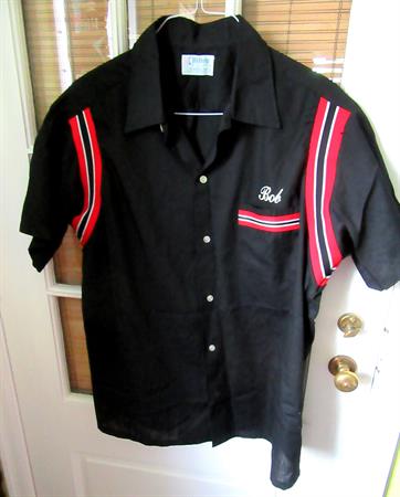 Men's Black and Red Hilton Vintage Bob Bowling Shirt League Night Bowler