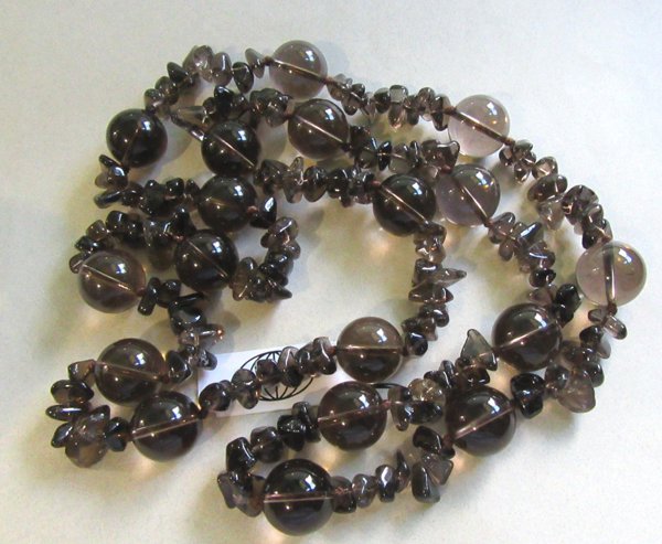 Smokey Quartz Round and Nugget Beads 36" Necklace With Tag Never Worn Genuine Stone