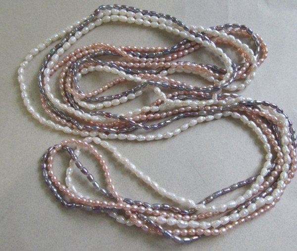 Genuine Freshwater Pearl Necklaces Trio Pink Grey White 
