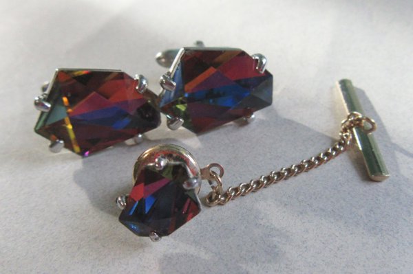 Vintage Shields Crystal Cufflinks Set   Mens Jewelry