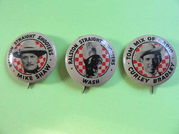 Vintage Tom Mix Straight Shooters Club Buttons Ralston Purina Radio Premium 
