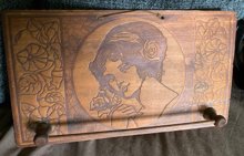 1920's Pyrography Hair Ribbon Rack Flemish Art As Is