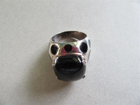 Sterling Silver and Onyx Polka Dot Ring Size 7 1/4 Fine Jewelry 10.7 Grams 925