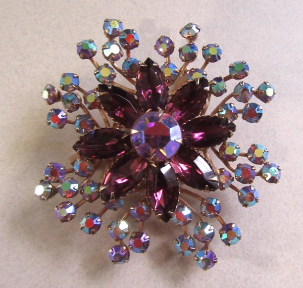 Vintage Purple Rhinestone Pin Auroro Borealis 