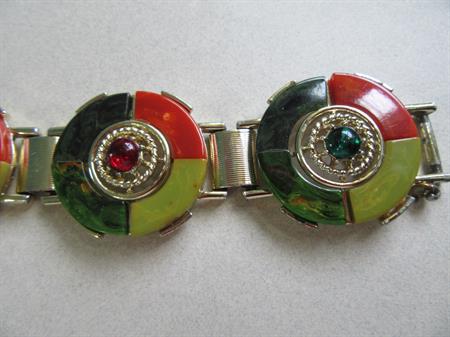 Vintage Bakelite Bracelet Glass Cab Centers For Smaller Wrist 7
