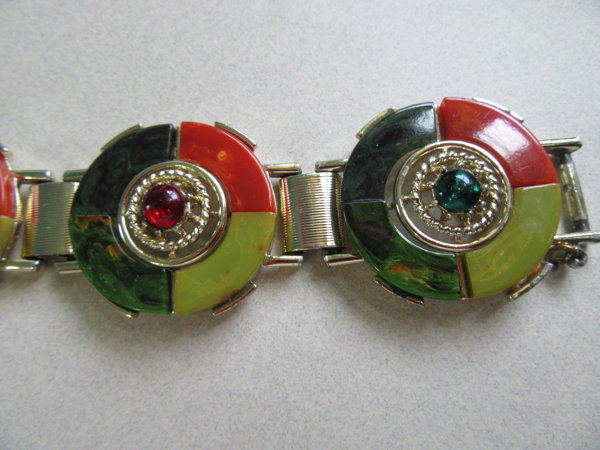 Vintage Bakelite Bracelet Glass Cab Centers For Smaller Wrist