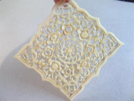 Intricate Carved Bone Square Panel Pendant Jewelry Making Destash Necklace Parts Boho