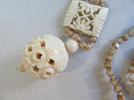Vintage Carved Bone and Glass Necklace
