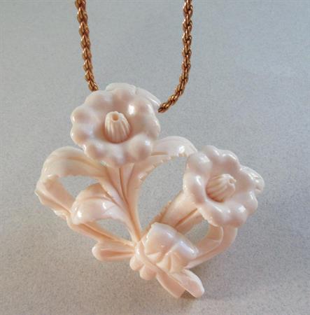 Carved Bone ? Trumpet Flower Pendant Or Piece Jewelry Making Parts Destash 