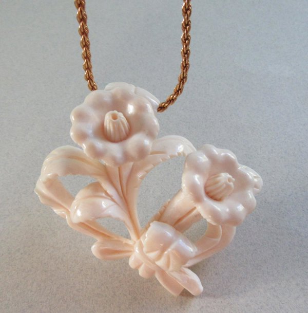 Carved Bone ? Flower Pendant Jewelry Making Parts Destash 