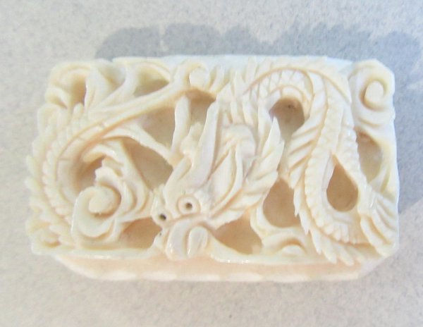 Antique Carved Bone ? Dragon Pin Vintage Jewelry 