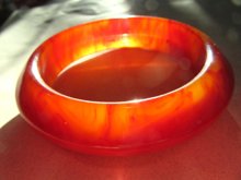Vintage Bakelite Bangle Bracelet Blood Orange Flame 