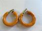 Bakelite Carved Peanut Butter Hoop Clip Earrings Vintage Costume Jewelry