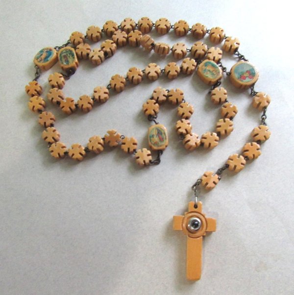 Vintage StanHope Virgin Mary Wood Rosary Rosaries Religious Catholic 