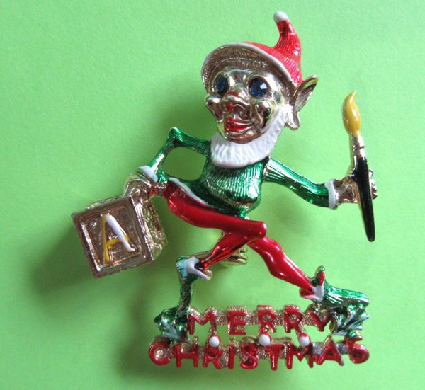 Vintage Signed Elf Pin Christmas Holiday Jewelry