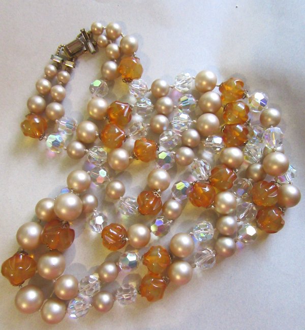 Vintage Bakelite Necklace Crystals Faux Pearls Gorgeous!