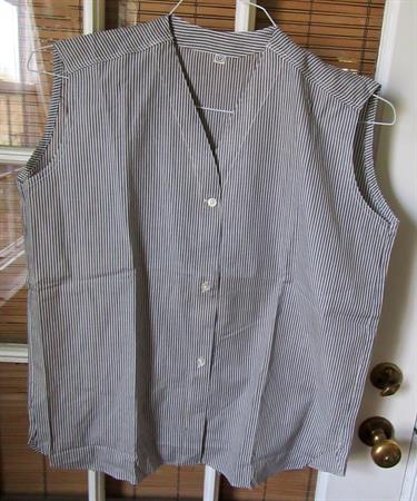 Vintage Early 1960's Grey and White Striped Sleeveless V-Neck Blouse Unworn Old Stock Women's Vintage Clothing