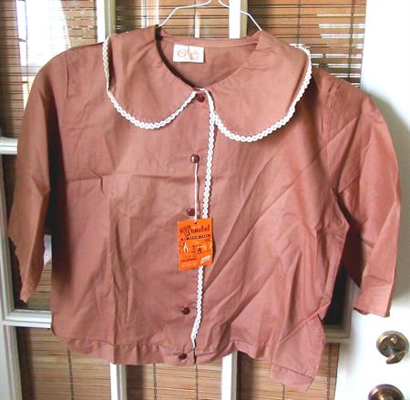 Early 1960's Chocolate Brown Cotton Cropped Blouse Unworn Old Stock Original Tag Women's Vintage Clothing