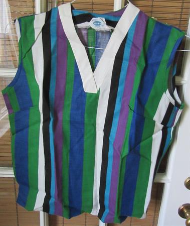 Early 1960's Mod Striped Cotton Linen Blend Sleeveless Blouse Unworn Old Stock  Ladies Vintage Clothing