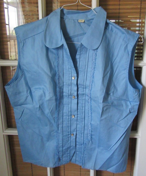 1960's Blue Cotton Blouse Never Worn Ladies Vintage Clothing