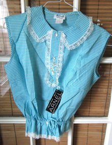 1960's Ladies Blue Cotton Blouse Never Worn Vintage Clothing