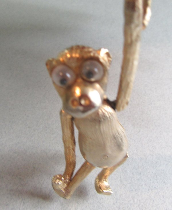 Vintage Anthropomorphic Monkey Pin Google Eyes Signed PAN