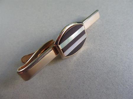 Vintage Mother of Pearl and Onyx? Inlaid Tie Bar or Clip Men's Jewelry Tie Accessories