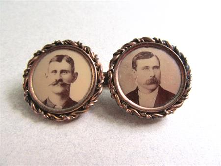 Antique Victorian Double Photo Mourning ? Pin Vintage Jewelry 