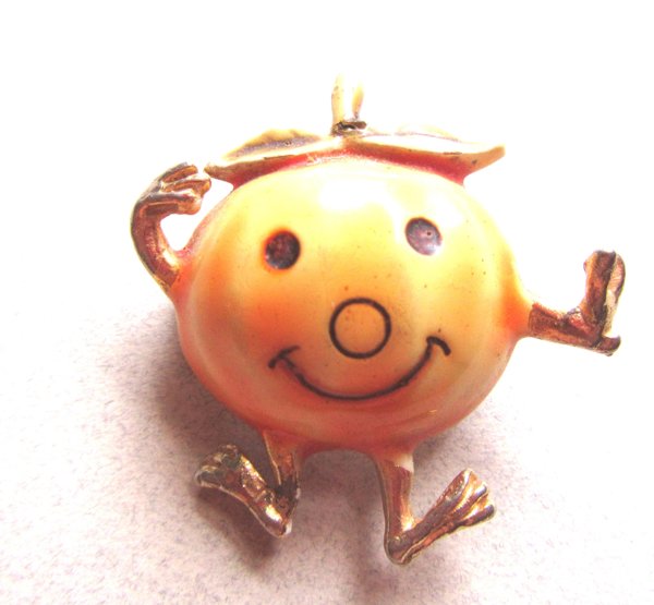 Anthropomorphic Pin Orange Vintage Jewelry Figural