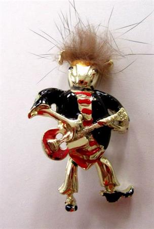 Anthropomorphic Pin Beetle Playing Guitar Vintage Jewelry