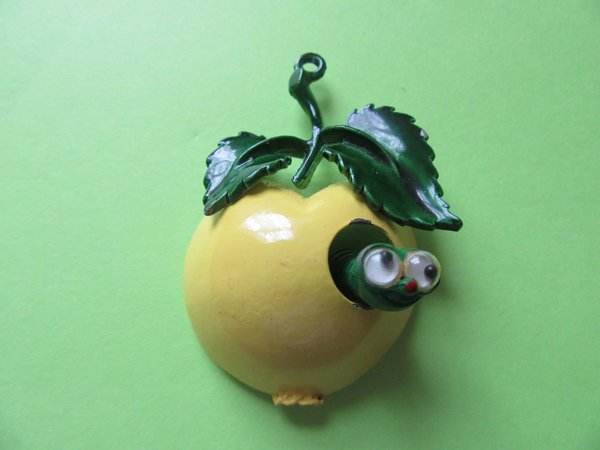Anthropomorphic Google Eyes Apple Worm Pendant 