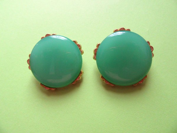 1950's Green Lucite Earrings Signed Star Vintage Jewelry
