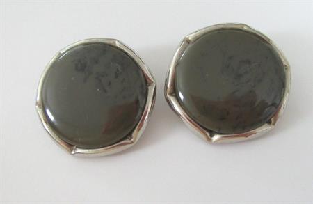 Vintage Bakelite Clip On Earrings Dark Olive Green with Swirls Costume Jewelry Fall Wardrobe