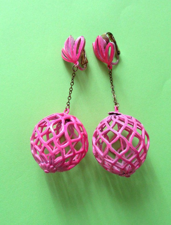 Mod 1960's Hot Pink Earrings Vintage Jewelry 