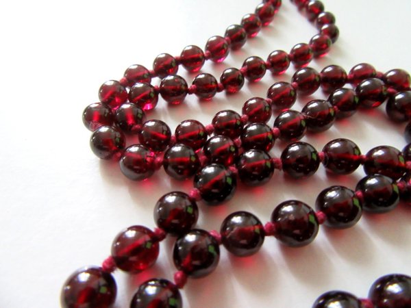 Genuine Garnet Beads Necklace Hand Knotted 42" Gemstone 