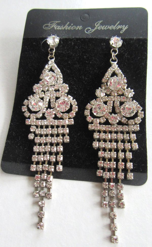 Art Deco Style Rhinestone Pierced Earrings 
