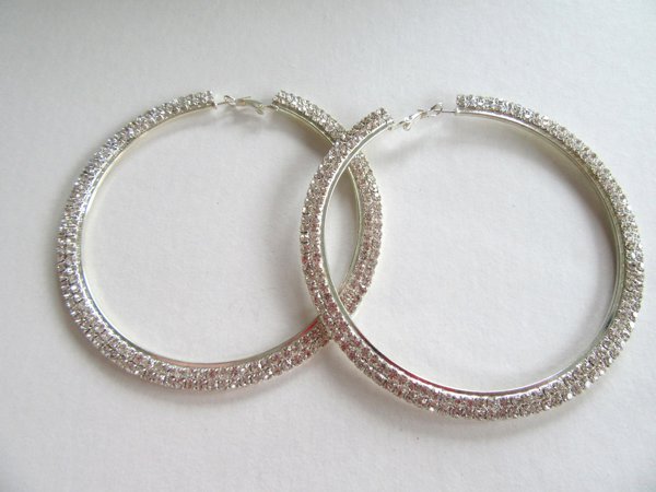 Rhinestone Hoops Pierced Earrings Never Worn