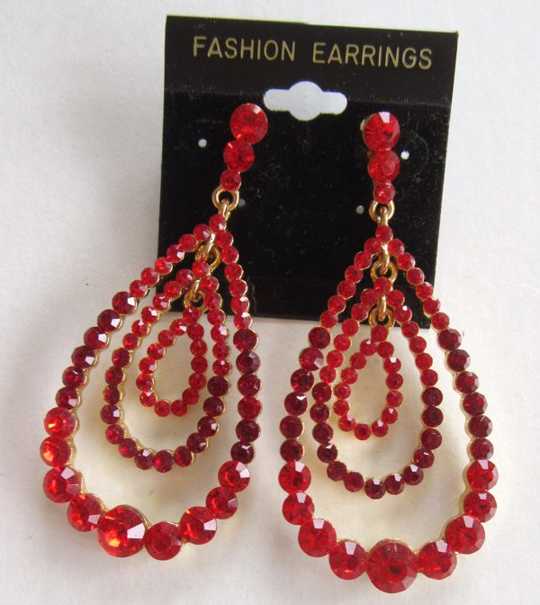 Red Rhinestone Earrings Pierced Never Worn 