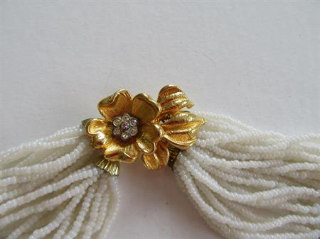 Vintage White Glass Seed Bead Necklace Rhinestone Clasp 