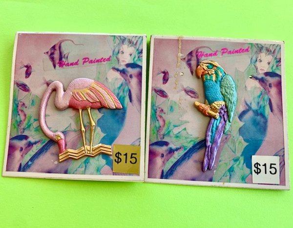 Flamingo  Parrot Pins 14k Layered Gold Lightshine Sea Gems Jewelry