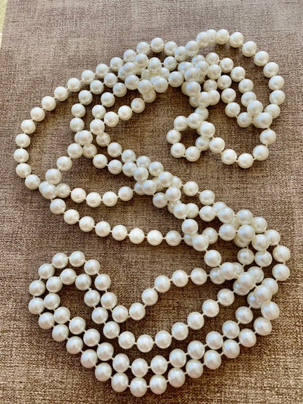 Vintage LONG White Faux Pearl Necklace Flapper 