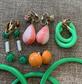 1960's Mod Jewelry Lot Apple Green Bangles Clip On Earrings Vintage Costume Jewelry