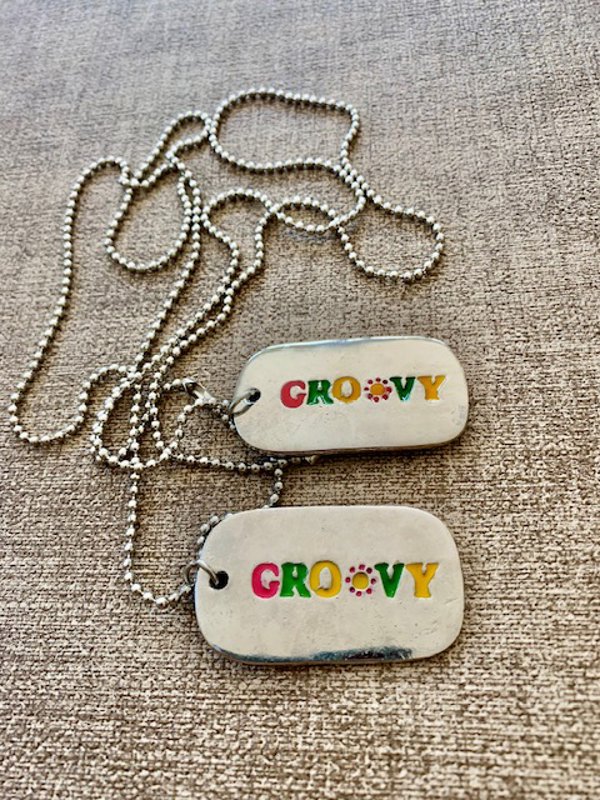 1990's Retro Groovy Dog Tag Necklace Hippie Jewelry 