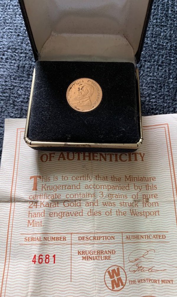 Vintage Krugerrand Coin  24 Karat Gold With COA Westport Mint 